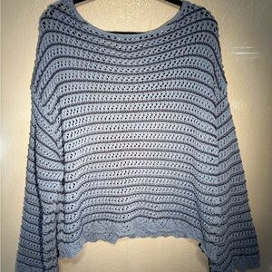 American Eagle Outfitters Light Blue Crochet Sweater